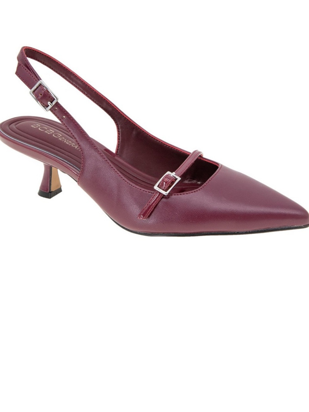BCBGeneration Burgundy Pointed-Toe Slingback Kitten Heel